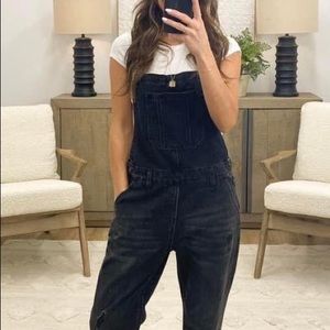 RISEN black denim overalls
